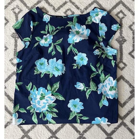 TALBOTS Stunning Floral Poplin 2 Piece Bateau Blouse Midi Skirt Set Large/14 - Picture 7 of 16